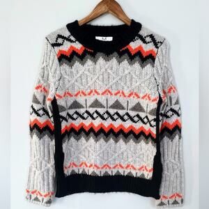 NEW Magaschoni Fair Isle Sweater Black Gray Orange Small NEW WITH TAGS